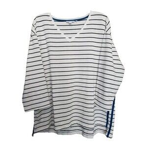 Chico's Striped Cotton Blend V-Neck Side-Stripe High-Low Hem Tunic Size 3 (XL)